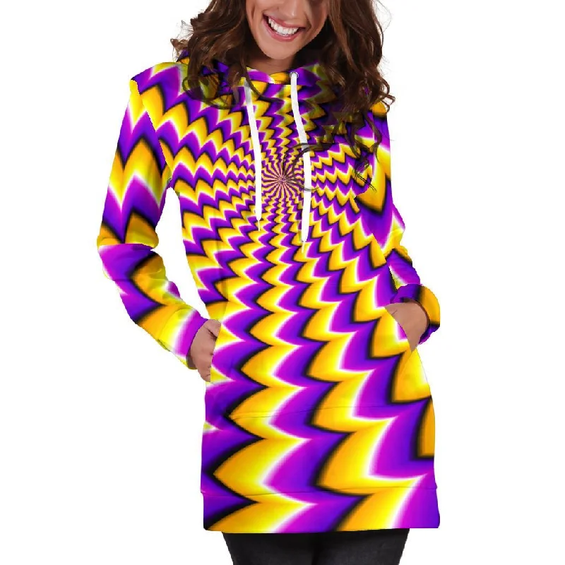 Yellow Dizzy Moving Optical Illusion Pullover Hoodie Dress