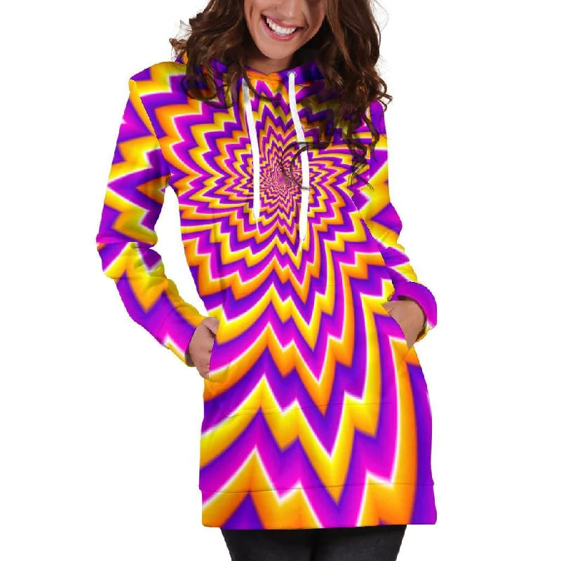 Yellow Expansion Moving Optical Illusion Pullover Hoodie Dress