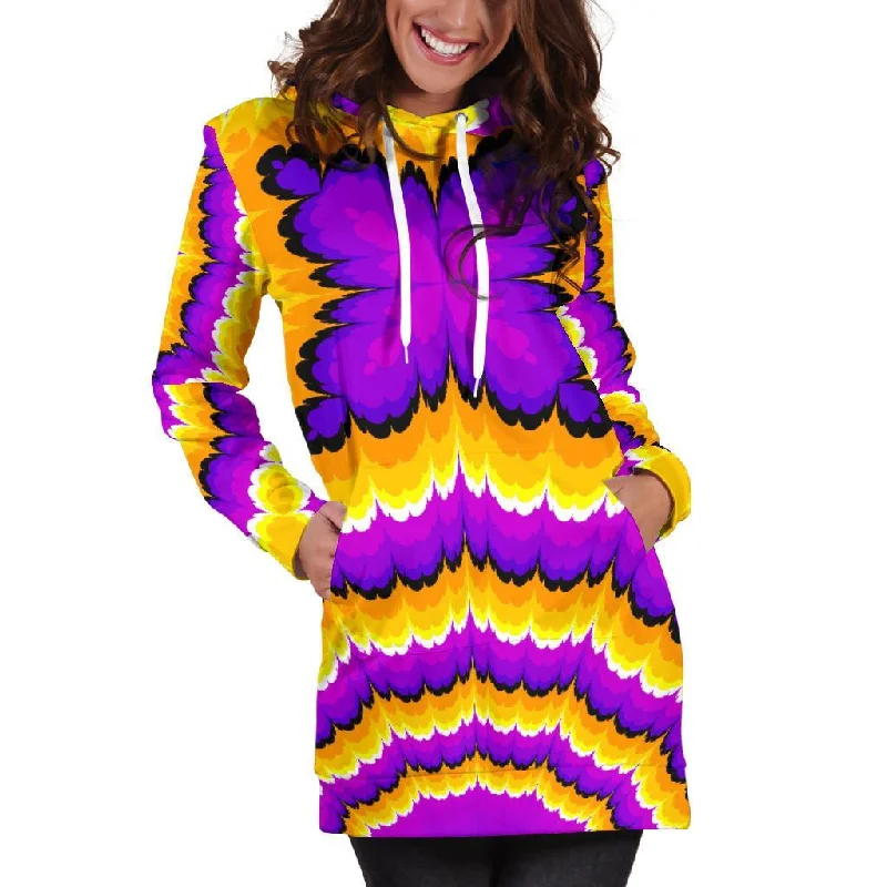 Yellow Explosion Moving Optical Illusion Pullover Hoodie Dress