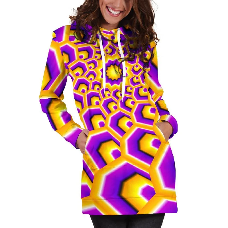 Yellow Hive Moving Optical Illusion Pullover Hoodie Dress