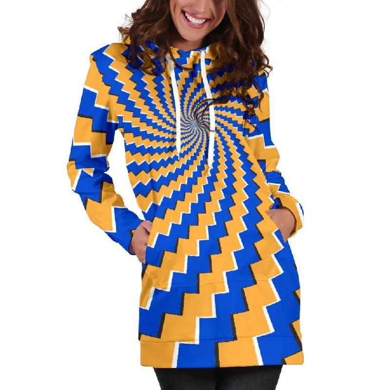 Yellow Spiral Moving Optical Illusion Pullover Hoodie Dress