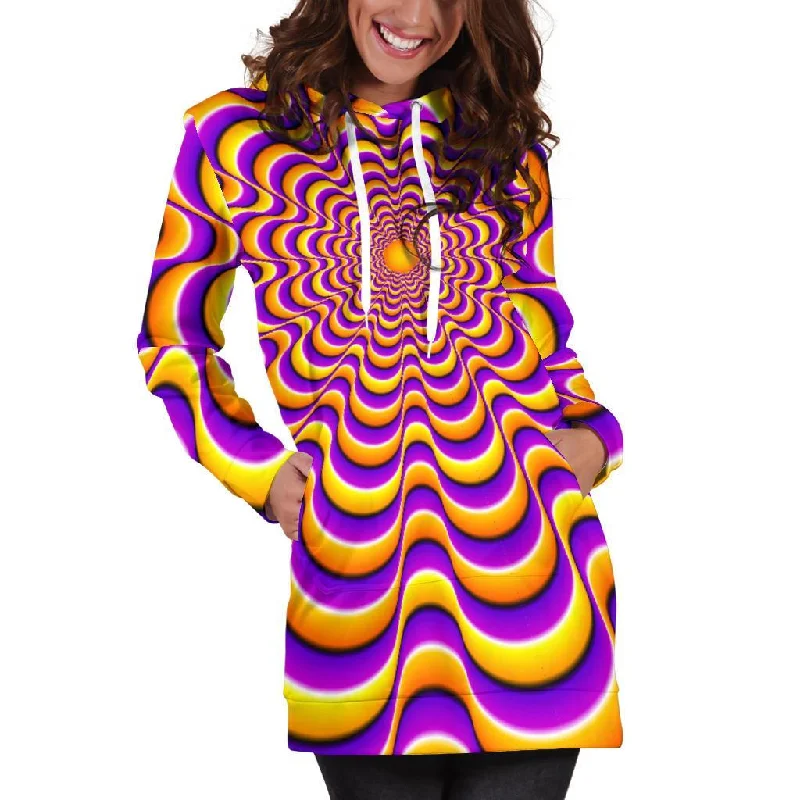 Yellow Splashing Moving Optical Illusion Pullover Hoodie Dress