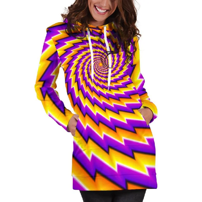 Yellow Twisted Moving Optical Illusion Pullover Hoodie Dress