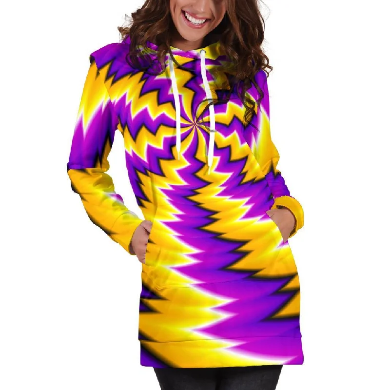 Yellow Vortex Moving Optical Illusion Pullover Hoodie Dress