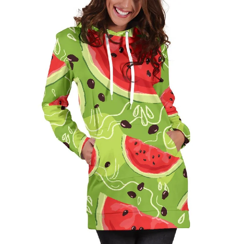 Yummy Watermelon Pieces Pattern Print Pullover Hoodie Dress