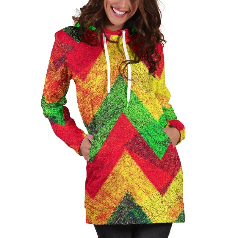 Zig Zag Reggae Pattern Print Pullover Hoodie Dress
