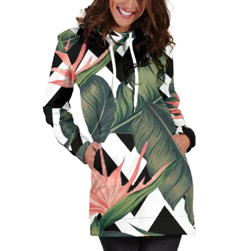 Zig Zag Tropical Pattern Print Pullover Hoodie Dress
