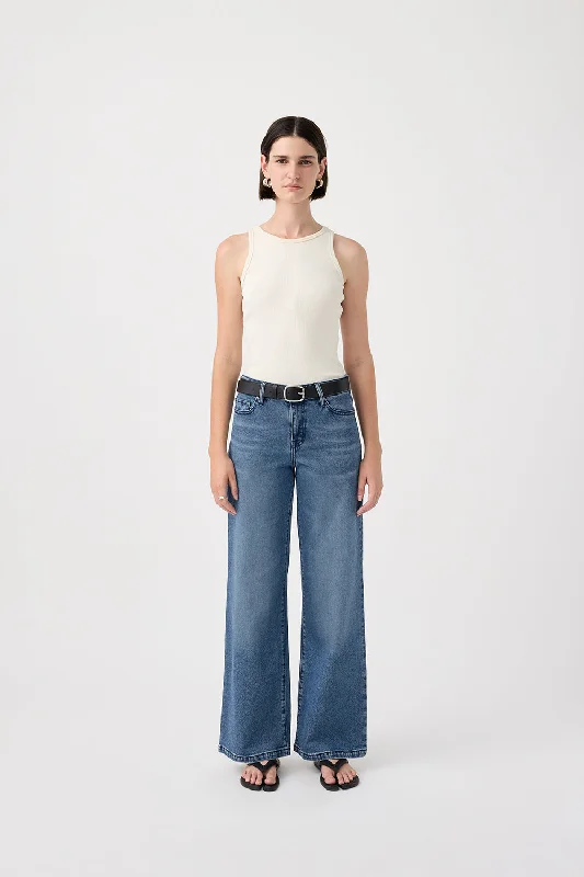 Mia Mid Wide Leg Jean Twilight Fashionable Raw Edge Jeans