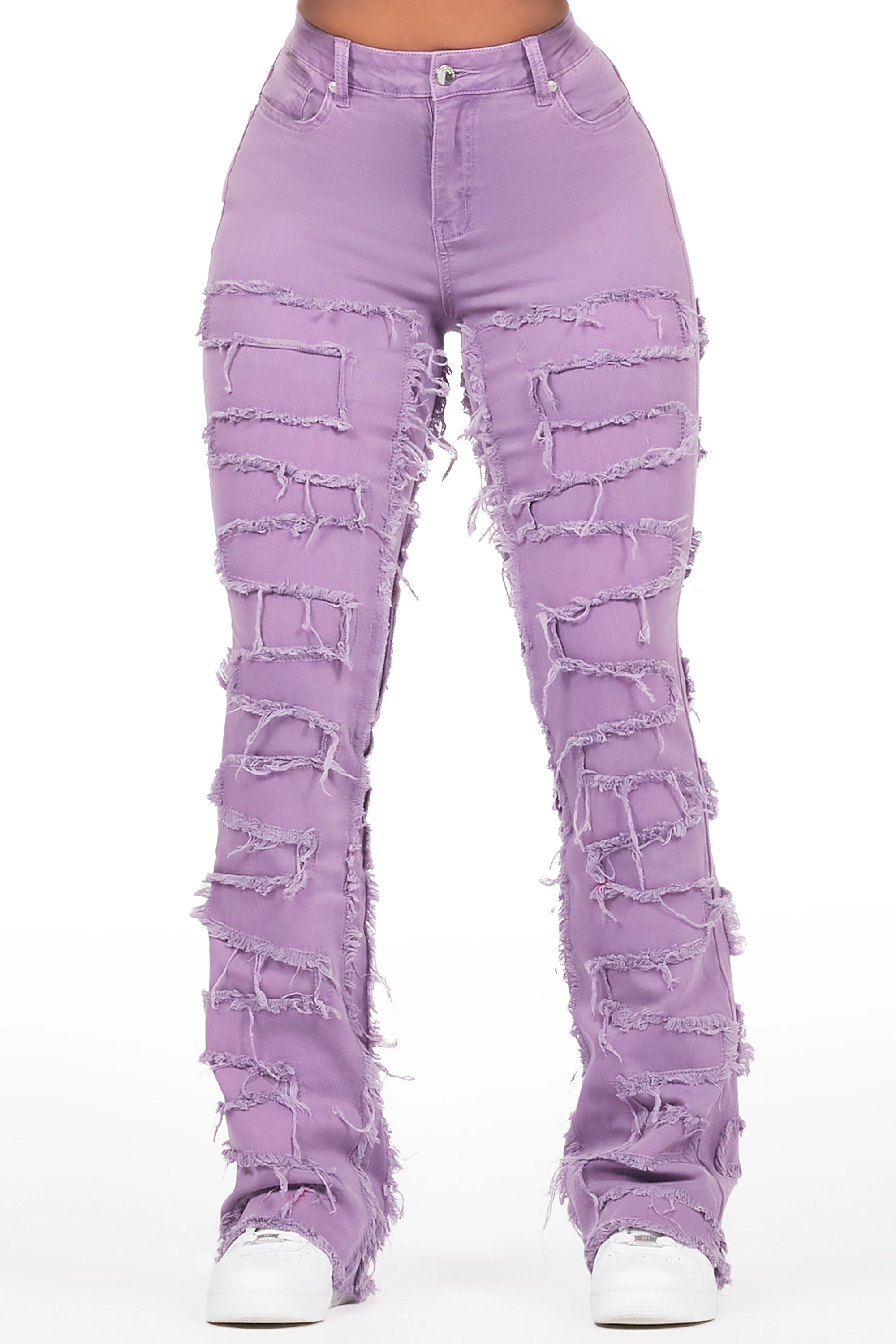 Zariyah Purple Stacked Flare Jean Comfortable Jogger Style Jeans
