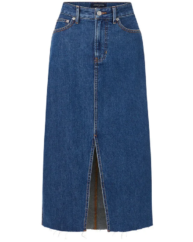 Victoria Denim Midi Skirt in Stoned Blue corduroy skirt cozy
