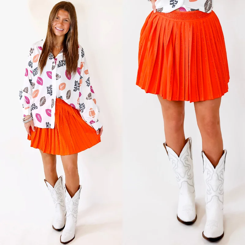Midnight Dancing Crystal Skirt in Orange denim skirt trendy