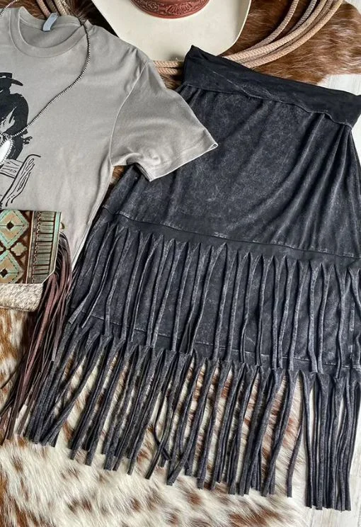 Black Tassel Skirt silk skirt smooth