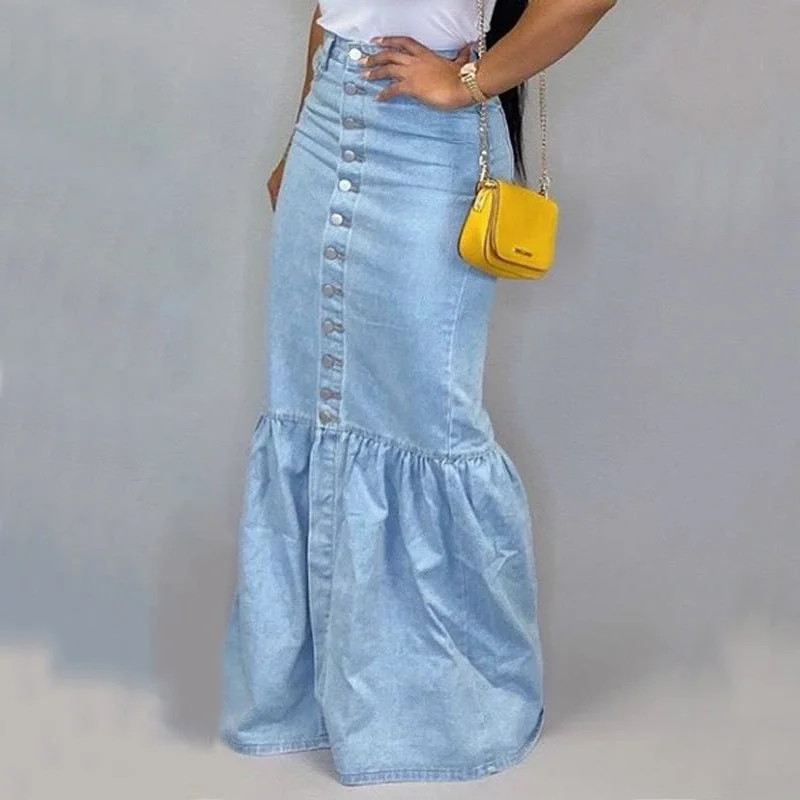 FZ Women's Denim Fishtail Skirt chiffon skirt airy