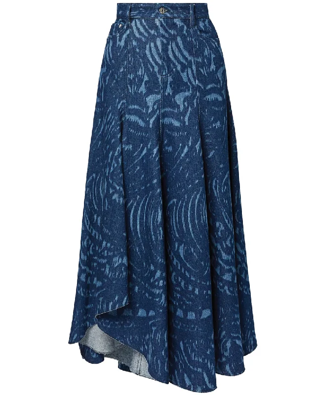 Indigo Denim Fit and Flare Midi Skirt summer skirt style