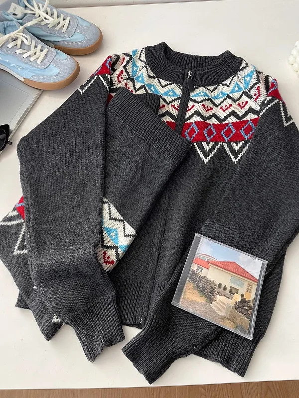 jacquard round neck long-sleeved sweater jacket + knitted skirt two-piece set     S4746 denim skirt classic