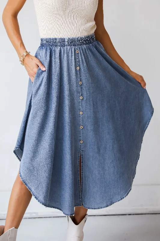 FINAL SALE - Pleasant Perception Denim Midi Skirt mini skirt trendy