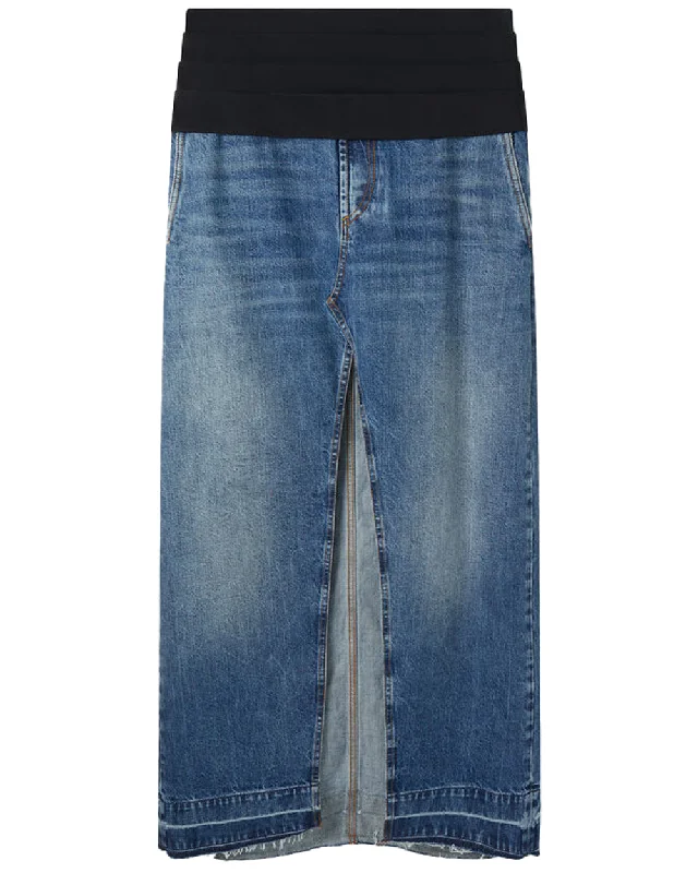 Denim Tuxedo Skirt in Vintage Blue silk skirt luxurious