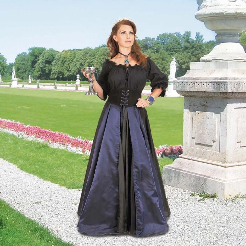 Tavern Panel Skirt with Attached Corset Belt velvet skirt rich