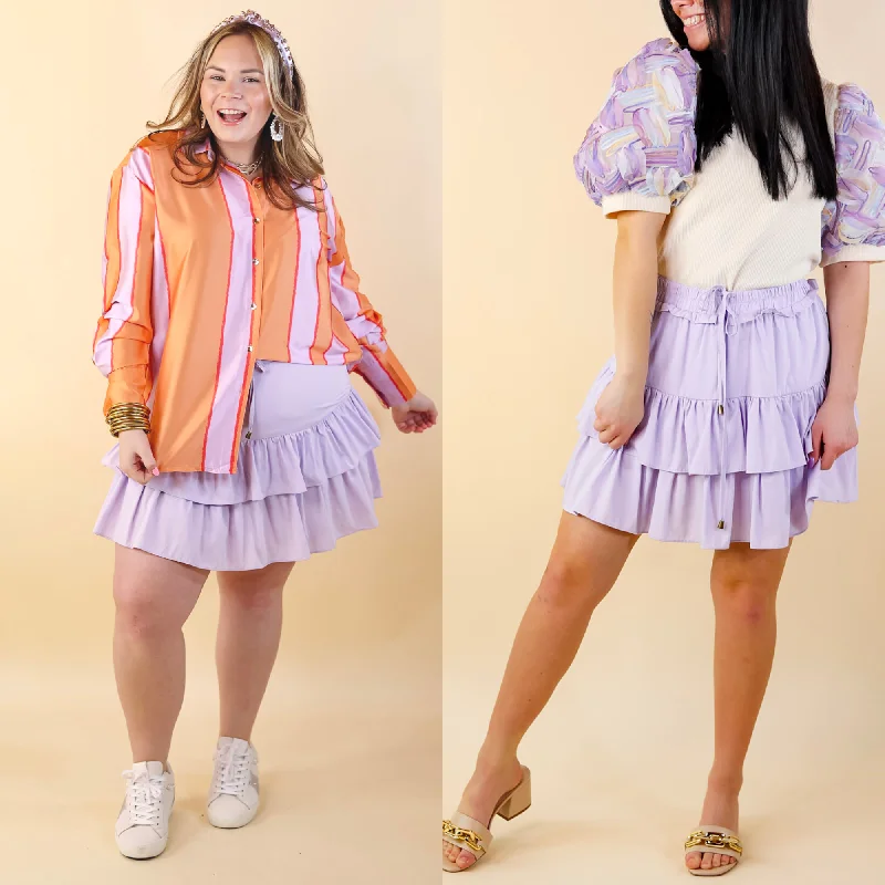 Vibrant Vibes Tiered Skort with Drawstring Waist in Lavender Purple velvet skirt sumptuous
