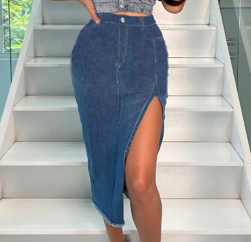FZ Women's Hips Stretch Denim Long Skirts velvet skirt plush